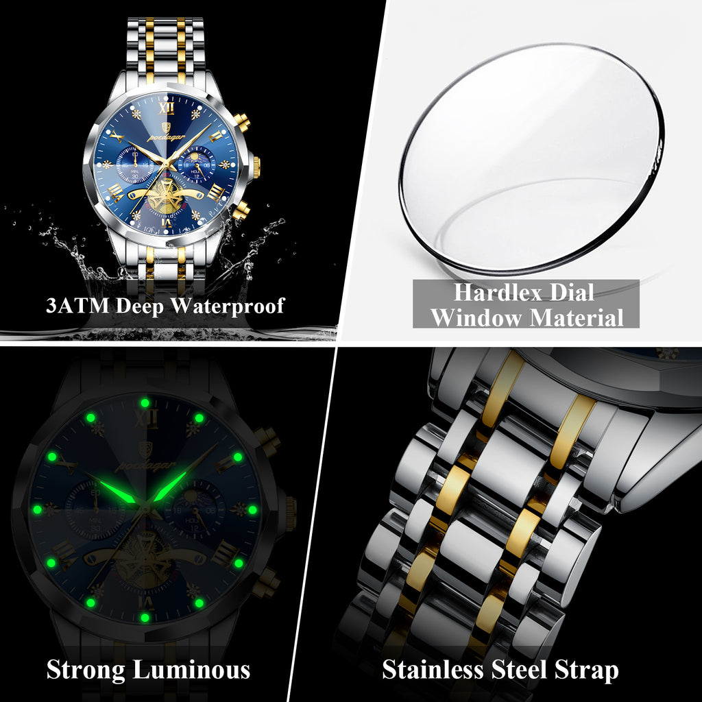 Montre Homme Luxe Squelette Automatique - POEDAGAR Bleu Édition 2026